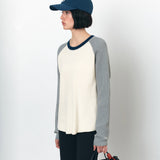 SIKN2176 Waffle Raglan Color Block Knit_Mix cream