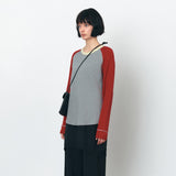 SIKN2176 Waffle Raglan Color Block Knit_Mix gray