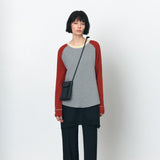 SIKN2176 Waffle Raglan Color Block Knit_Mix gray
