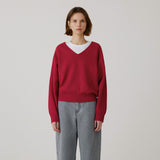 SIKN2181 Balloon V-Neck Loose Fit Knit_Red