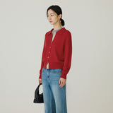 SIKN2183 Color Block Collar Knit Cardigan_Red