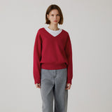 SIKN2181 Balloon V-Neck Loose Fit Knit_Red