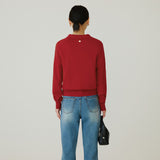 SIKN2183 Color Block Collar Knit Cardigan_Red