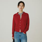 SIKN2183 Color Block Collar Knit Cardigan_Red