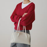 SIKN2181 Balloon V-Neck Loose Fit Knit_Red