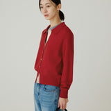 SIKN2183 Color Block Collar Knit Cardigan_Red
