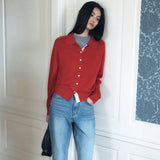SIKN2183 Color Block Collar Knit Cardigan_Red