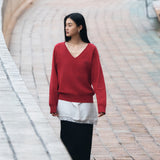 SIKN2181 Balloon V-Neck Loose Fit Knit_Red