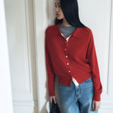 SIKN2183 Color Block Collar Knit Cardigan_Red