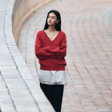 SIKN2181 Balloon V-Neck Loose Fit Knit_Red
