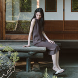 SIA8037 Airy Halter Neck Long Dress_Brown