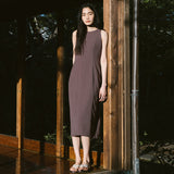 SIA8037 Airy Halter Neck Long Dress_Brown
