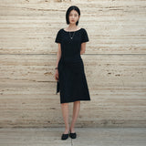 SIA8039 Pleated Wrap Dress_Black
