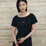 SIA8039 Pleated Wrap Dress_Black