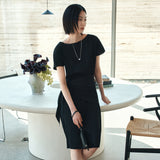 SIA8039 Pleated Wrap Dress_Black