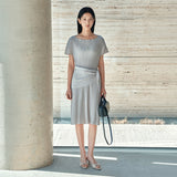 SIA8039 Pleated Wrap Dress_Light Gray
