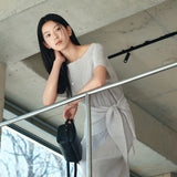 SIA8039 Pleated Wrap Dress_Light Gray