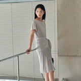 SIA8039 Pleated Wrap Dress_Light Gray
