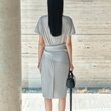 SIA8039 Pleated Wrap Dress_Light Gray