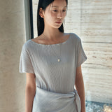 SIA8039 Pleated Wrap Dress_Light Gray