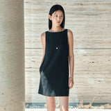 SIA8041 Classic Linen Mini Dress_Black