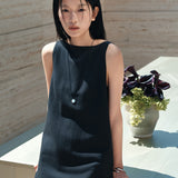 SIA8041 Classic Linen Mini Dress_Black