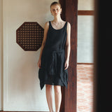 SIA8043 Sheer Layered Wrinkle Dress_Black