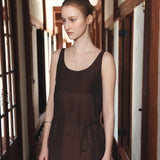 SIA8043 Sheer Layered Wrinkle Dress_Brown