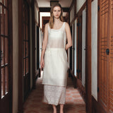 SIA8043 Sheer Layered Wrinkle Dress_Cream