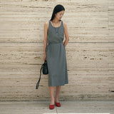 SIA8045 Classic Draped Long Dress_Melange Gray