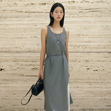 SIA8045 Classic Draped Long Dress_Melange Gray