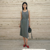 SIA8045 Classic Draped Long Dress_Melange Gray