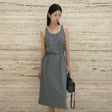 SIA8045 Classic Draped Long Dress_Melange Gray
