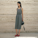 SIA8045 Classic Draped Long Dress_Melange Gray