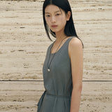 SIA8045 Classic Draped Long Dress_Melange Gray