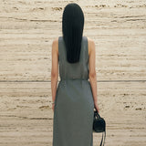 SIA8045 Classic Draped Long Dress_Melange Gray