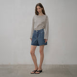 SIJN6030 color denim shorts_Deep blue