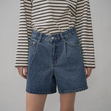 SIJN6030 color denim shorts_Deep blue