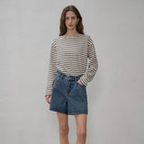 SIJN6030 color denim shorts_Deep blue