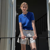 SIJN6030 color denim shorts_Ivory