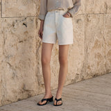 SIJN6113 Balloon Cotton Denim Shorts_Cream
