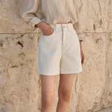 SIJN6113 Balloon Cotton Denim Shorts_Cream