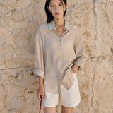 SIJN6113 Balloon Cotton Denim Shorts_Cream