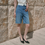 SIJN6117 Cool Washed Straight Denim Shorts_Medium Blue