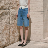 SIJN6117 Cool Washed Straight Denim Shorts_Medium Blue
