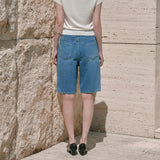 SIJN6117 Cool Washed Straight Denim Shorts_Medium Blue