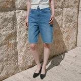 SIJN6117 Cool Washed Straight Denim Shorts_Medium Blue