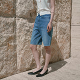 SIJN6117 Cool Washed Straight Denim Shorts_Medium Blue