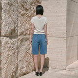 SIJN6117 Cool Washed Straight Denim Shorts_Medium Blue