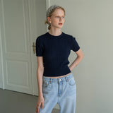 SIKN2029 cotton crop cable knit_Dark navy